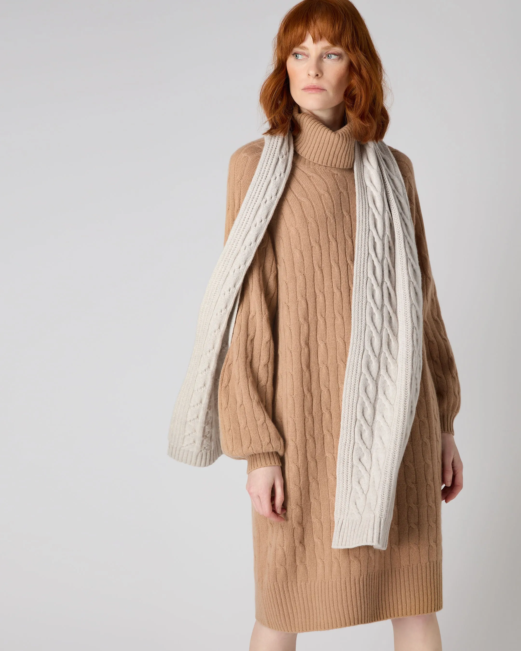 Cashmere Scarf for Women - Cable Rib Design in Pebble Grey