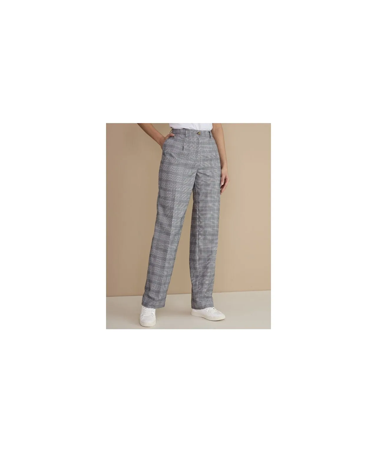 Stretch Jersey Check Flat Trousers