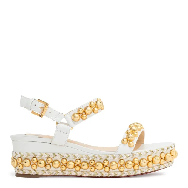 Christian Louboutin Rondaclou 60 White Leather Wedge Sandals