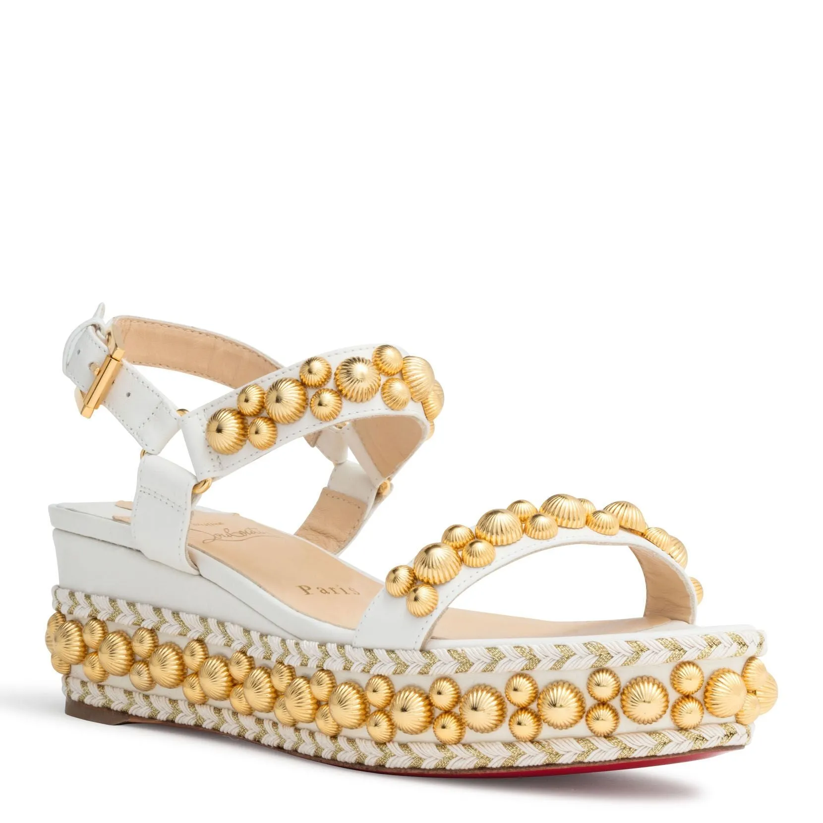 Christian Louboutin Rondaclou 60 White Leather Wedge Sandals