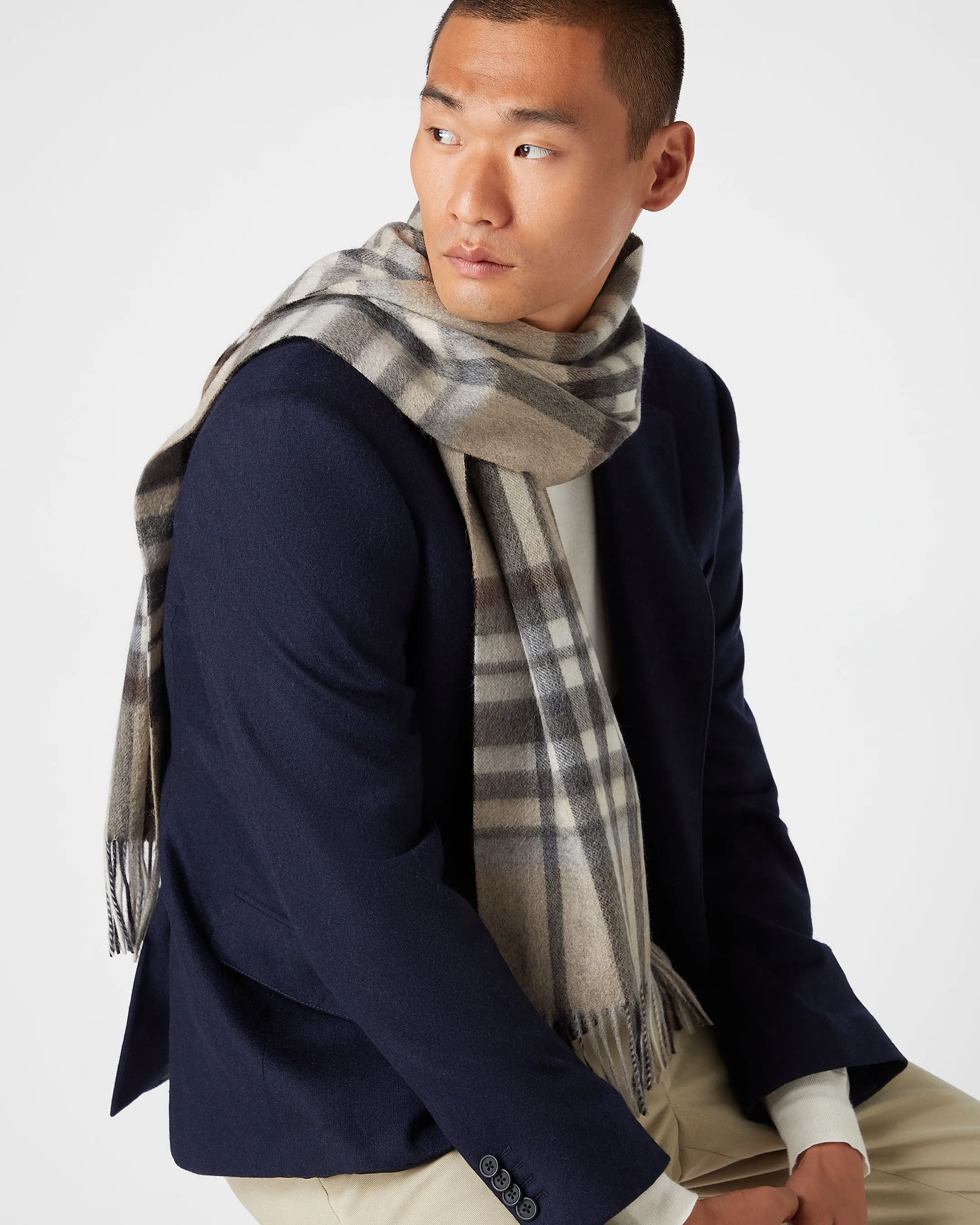 Cream Check Cashmere Scarf - Unisex