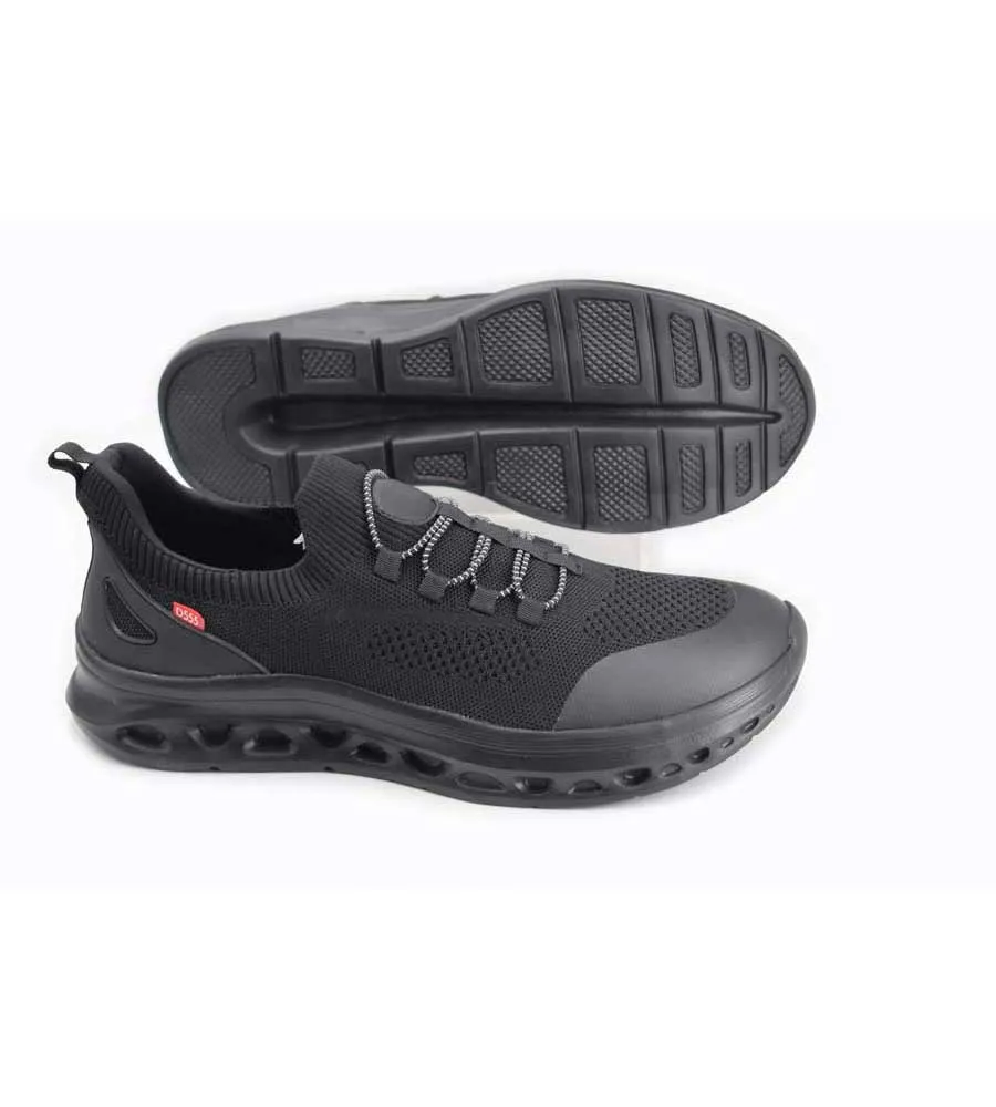 D555 Big Men's Black Hands Free Shoes With Knitted Top and Faux Elastic Laces (ALFRETON 1)