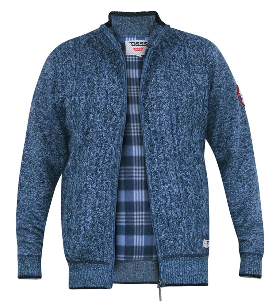 ECCLES Big Men's Blue Cable Knit Sweater with Bonded Check Lining and Zipper