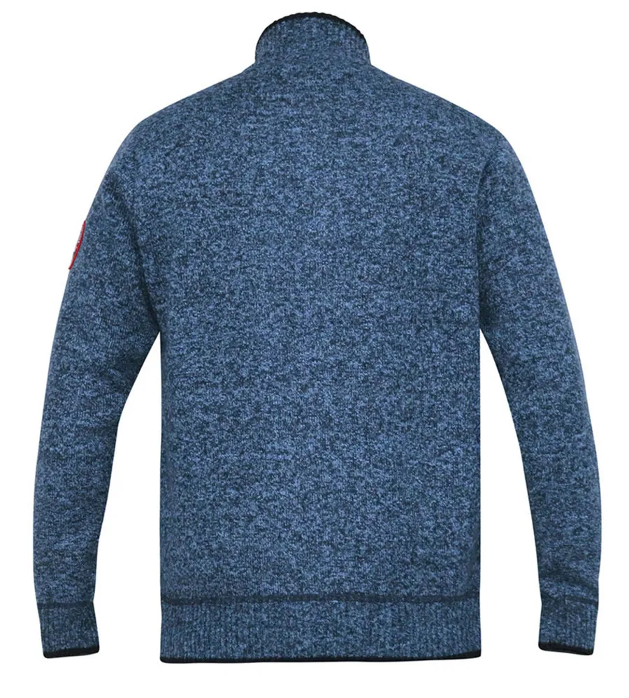 ECCLES Big Men's Blue Cable Knit Sweater with Bonded Check Lining and Zipper