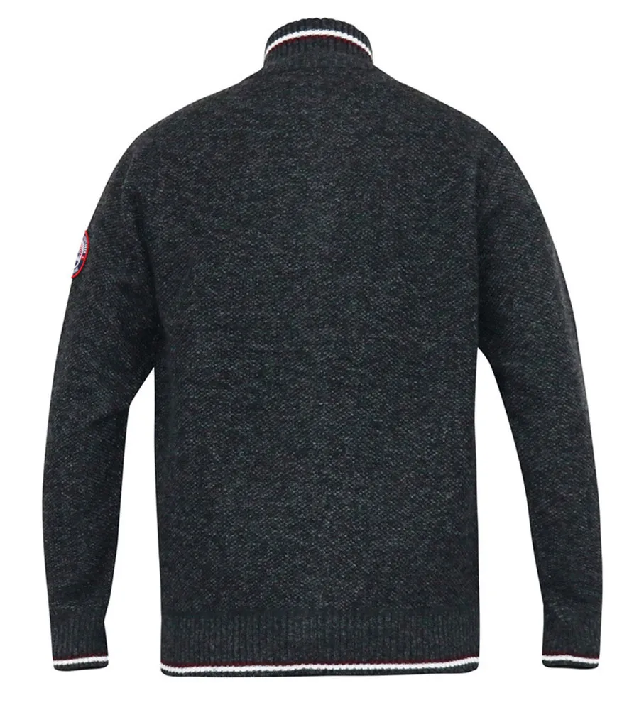 ABERDARE 2 Big Men's Charcoal Knitted Zip Through Sweater with Lining