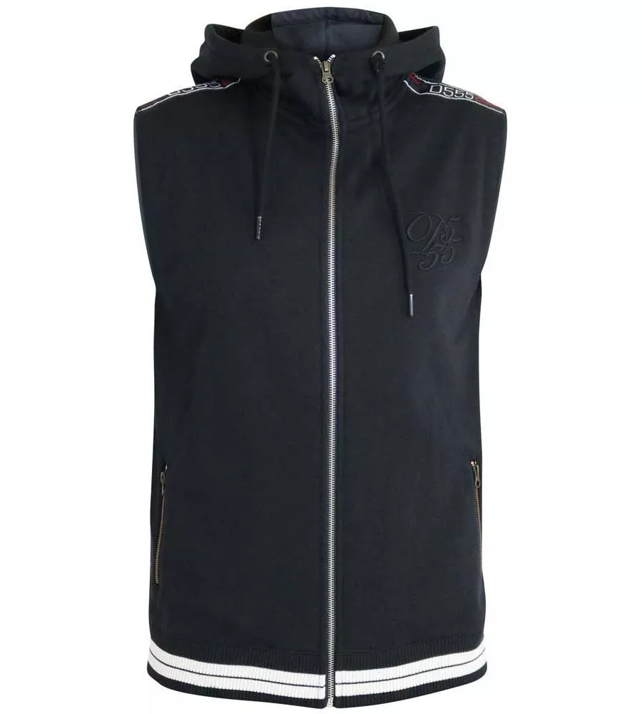 Big and Tall Sleeveless Hoody with Taping Detail and Chemung Pattern