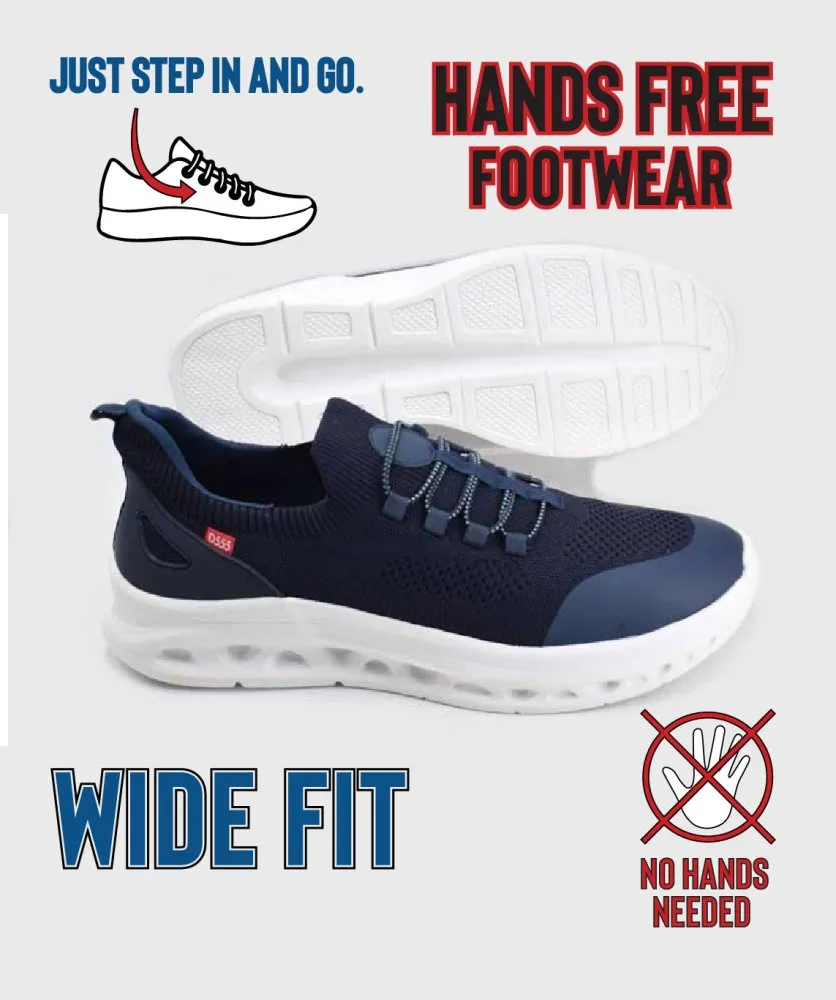 D555 Big Men's Navy Hands Free Shoes With Knitted Top and Faux Elastic Laces (ALFRETON 2)