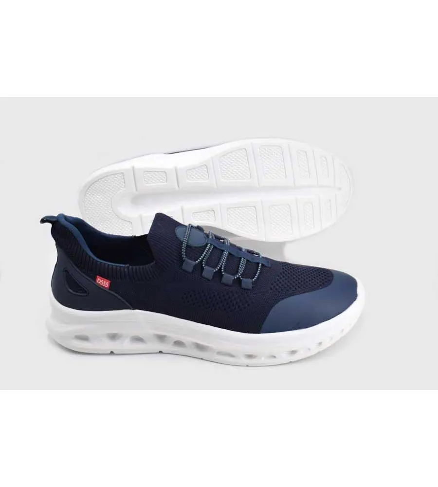 D555 Big Men's Navy Hands Free Shoes With Knitted Top and Faux Elastic Laces (ALFRETON 2)