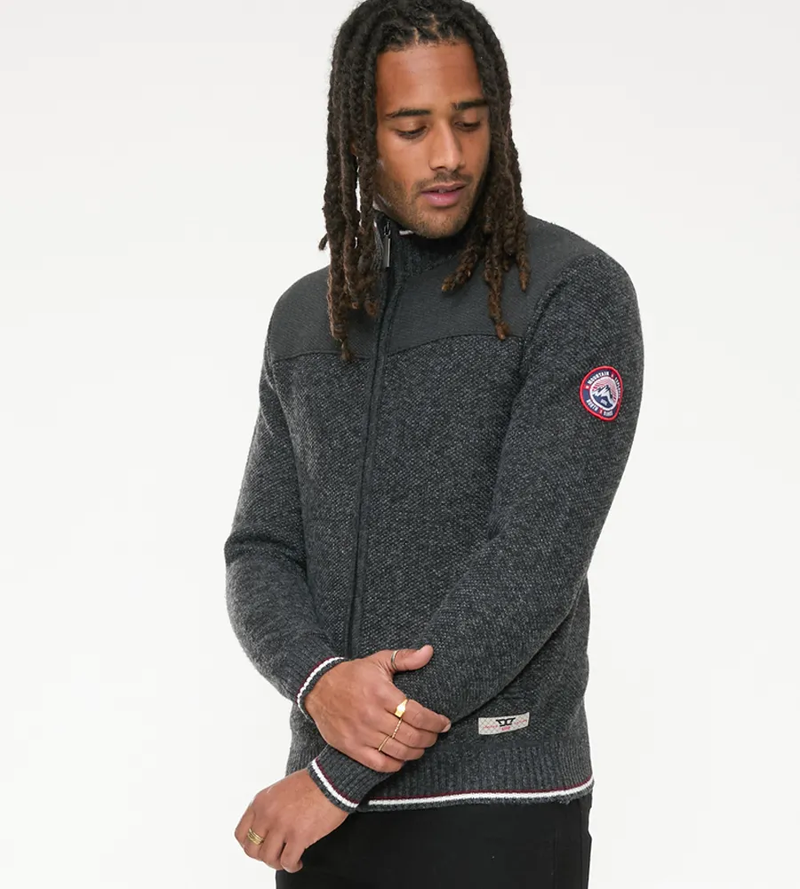 ABERDARE 2 Men's Charcoal Knitted Zip Through Sweater with Lining