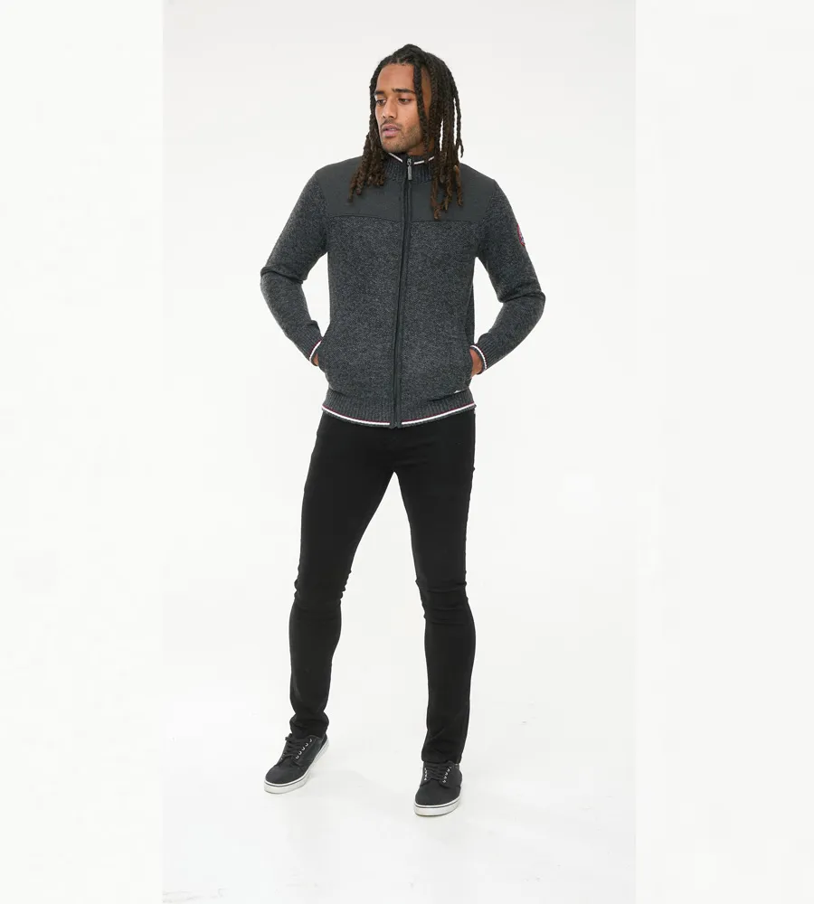 ABERDARE 2 Men's Charcoal Knitted Zip Through Sweater with Lining