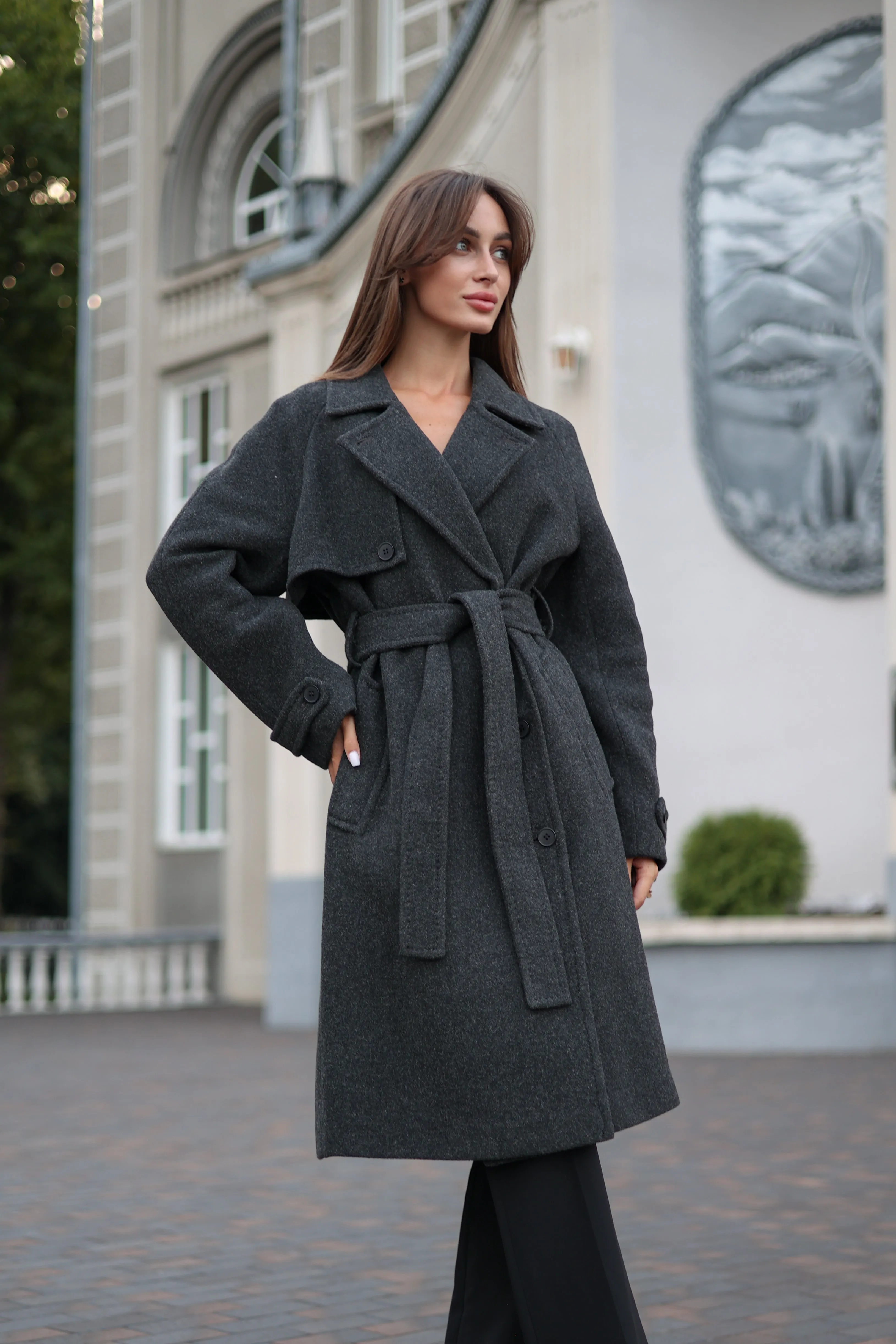 Dark Grey Classic Wool Blend Coat