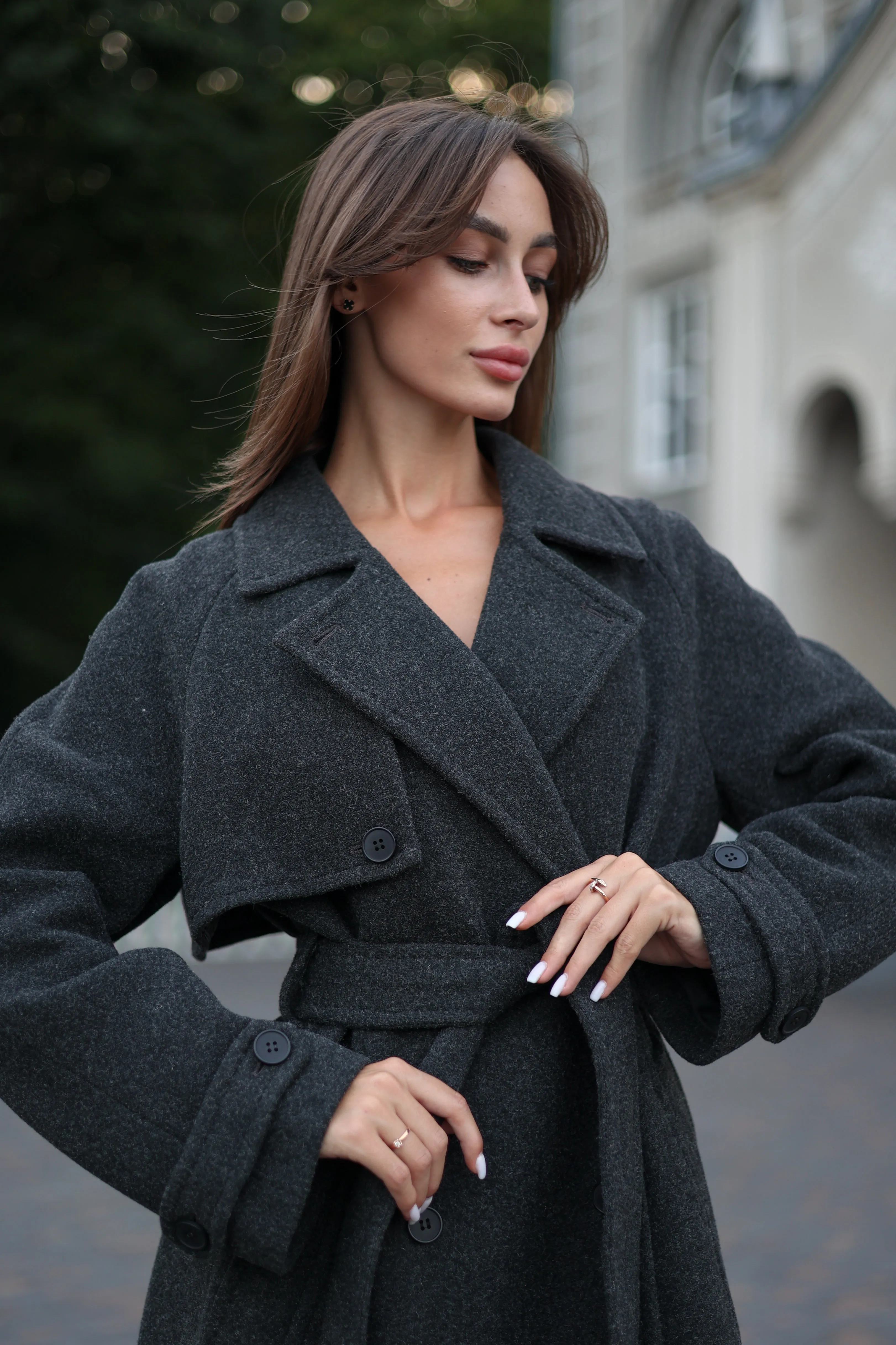 Dark Grey Classic Wool Blend Coat