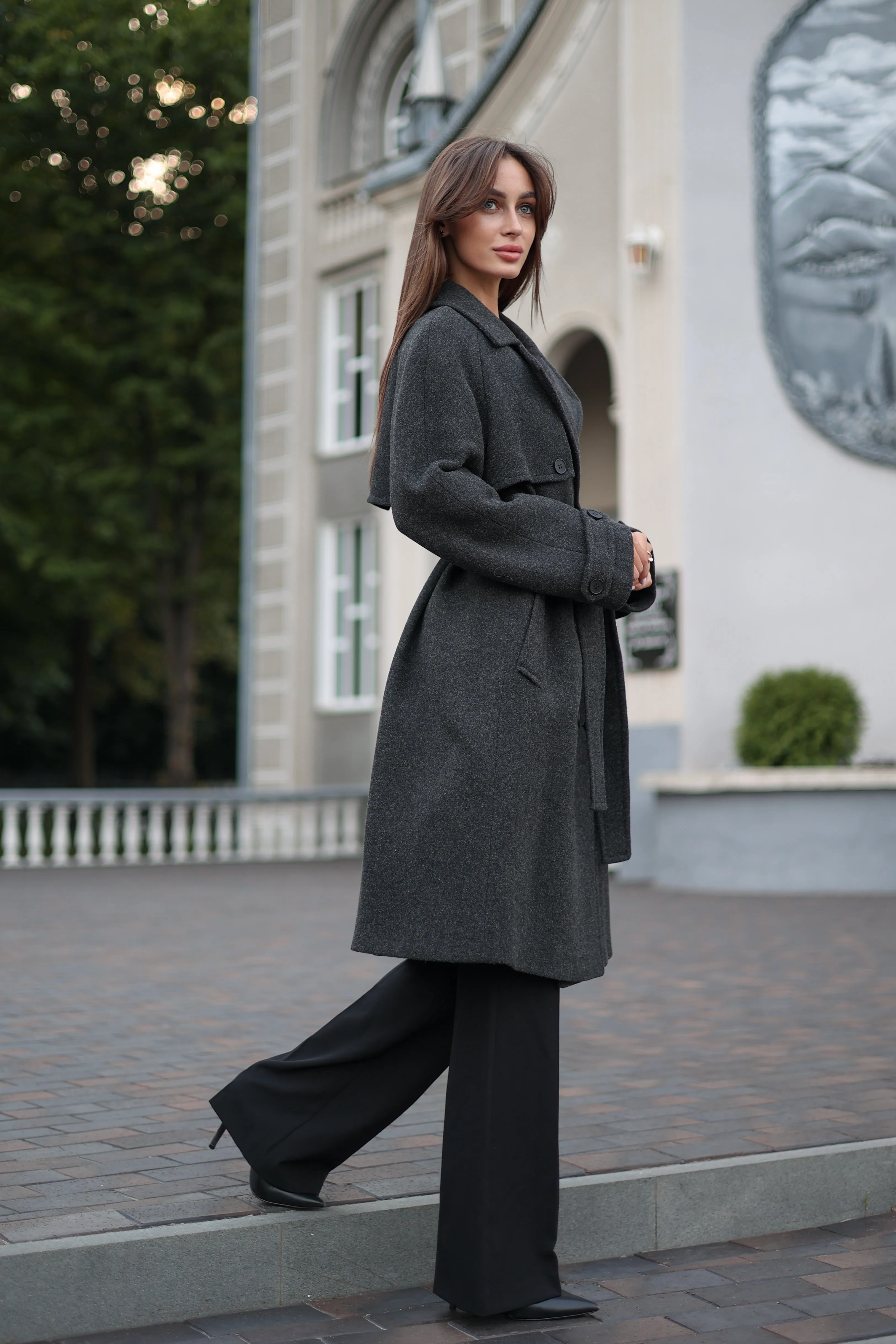 Dark Grey Classic Wool Blend Coat