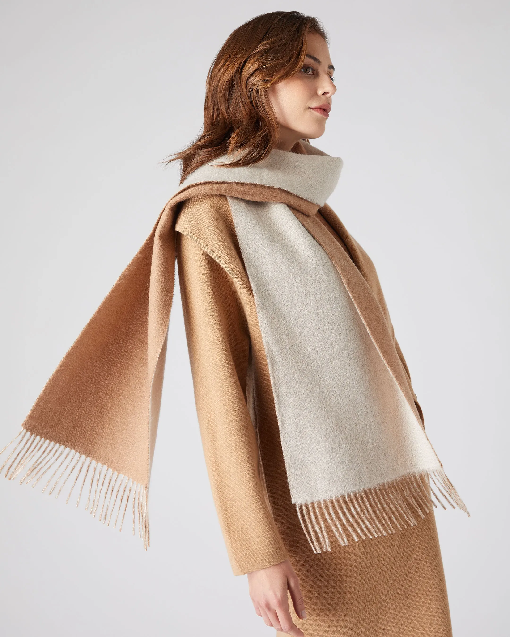 Dark Tan Brown Cashmere Scarf - Unisex Doubleface Woven