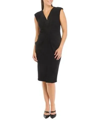 Donna Karan Women's Cap Sleeve V-Neck Ruched Solid Sheath Dress