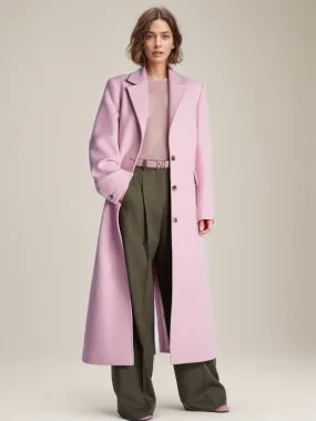 Elegant Vintage Pink Coat for Fall and Spring with Long Sleeves and Full Length