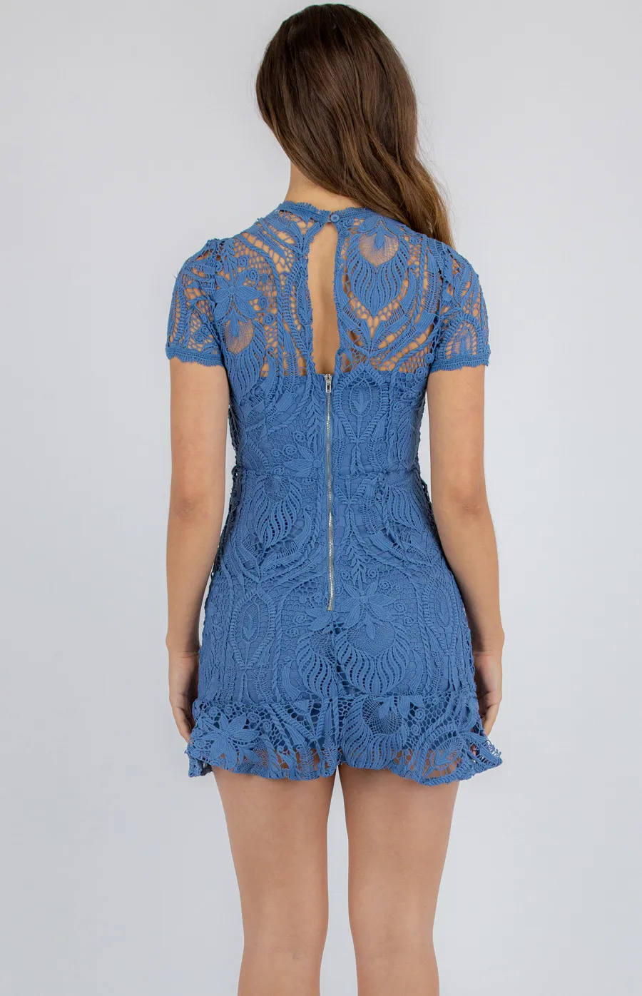 Frill Hem Embroidered Lace Dress SDR887A