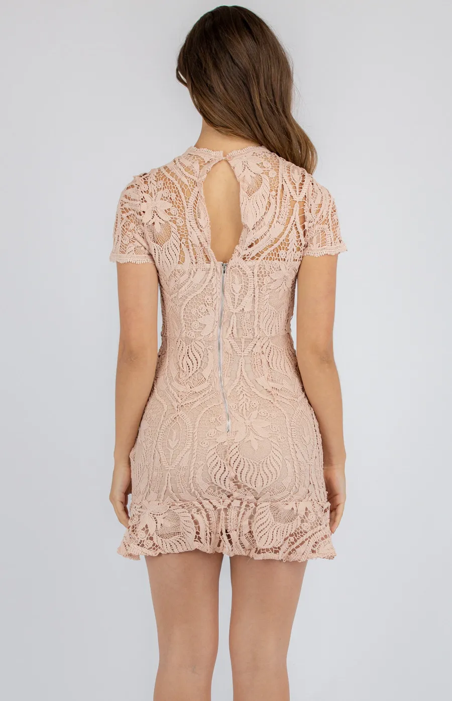 Frill Hem Embroidered Lace Dress SDR887A