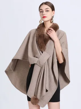 Fall Outerwear Women Cloak Cape Faux Fur Shawl Wraps