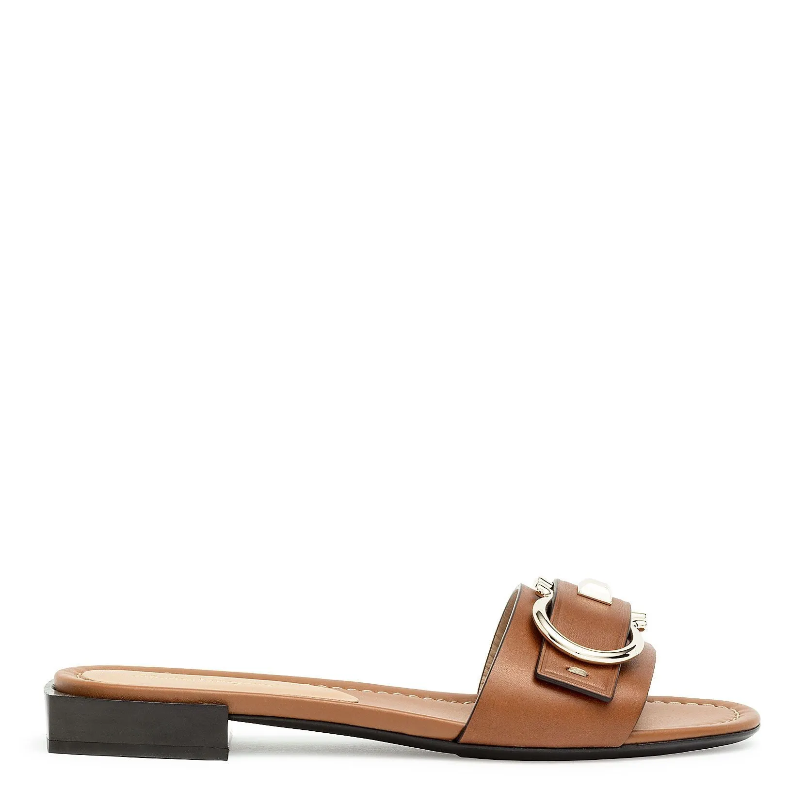 Ferragamo Solar Tan Calf Leather Slide Sandals