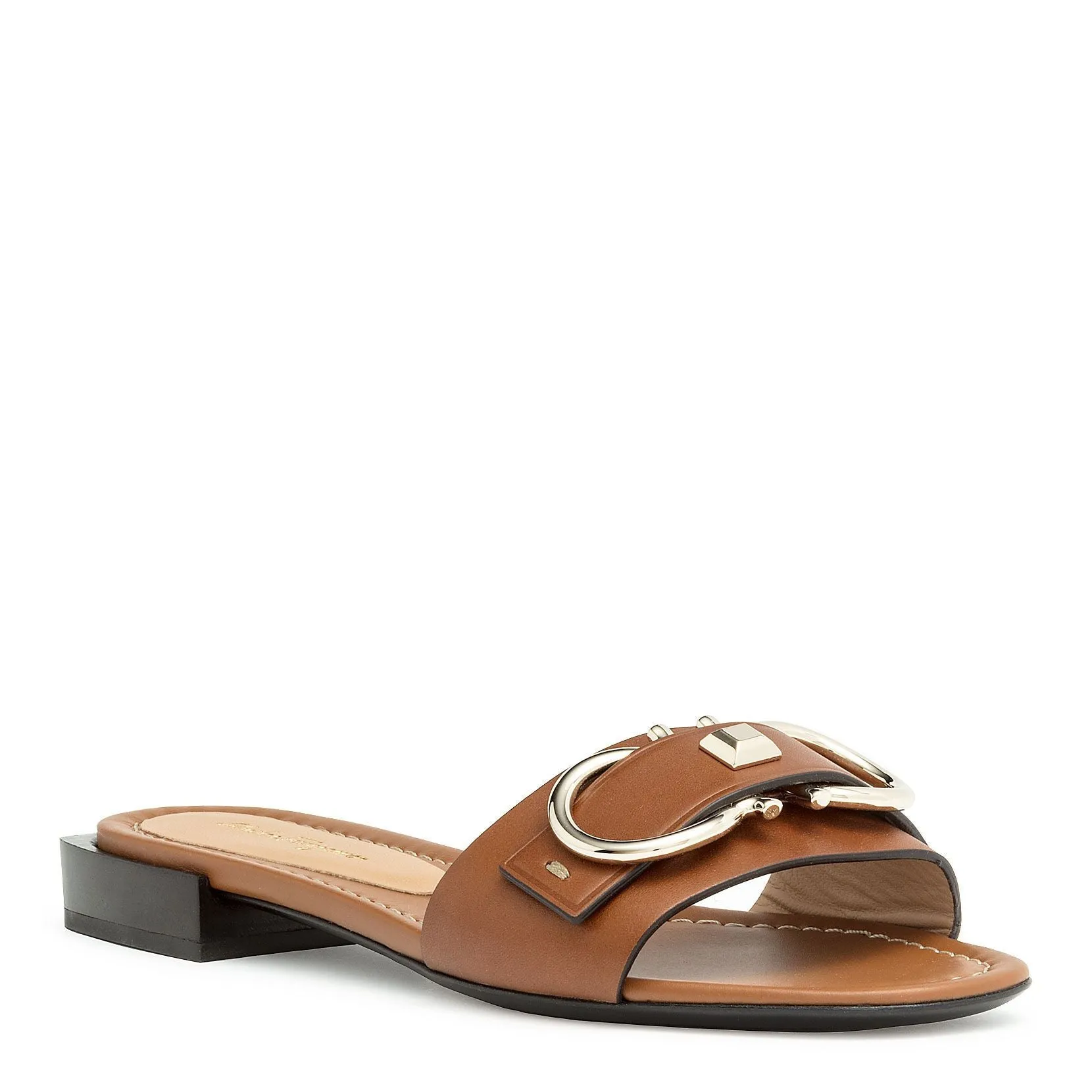 Ferragamo Solar Tan Calf Leather Slide Sandals