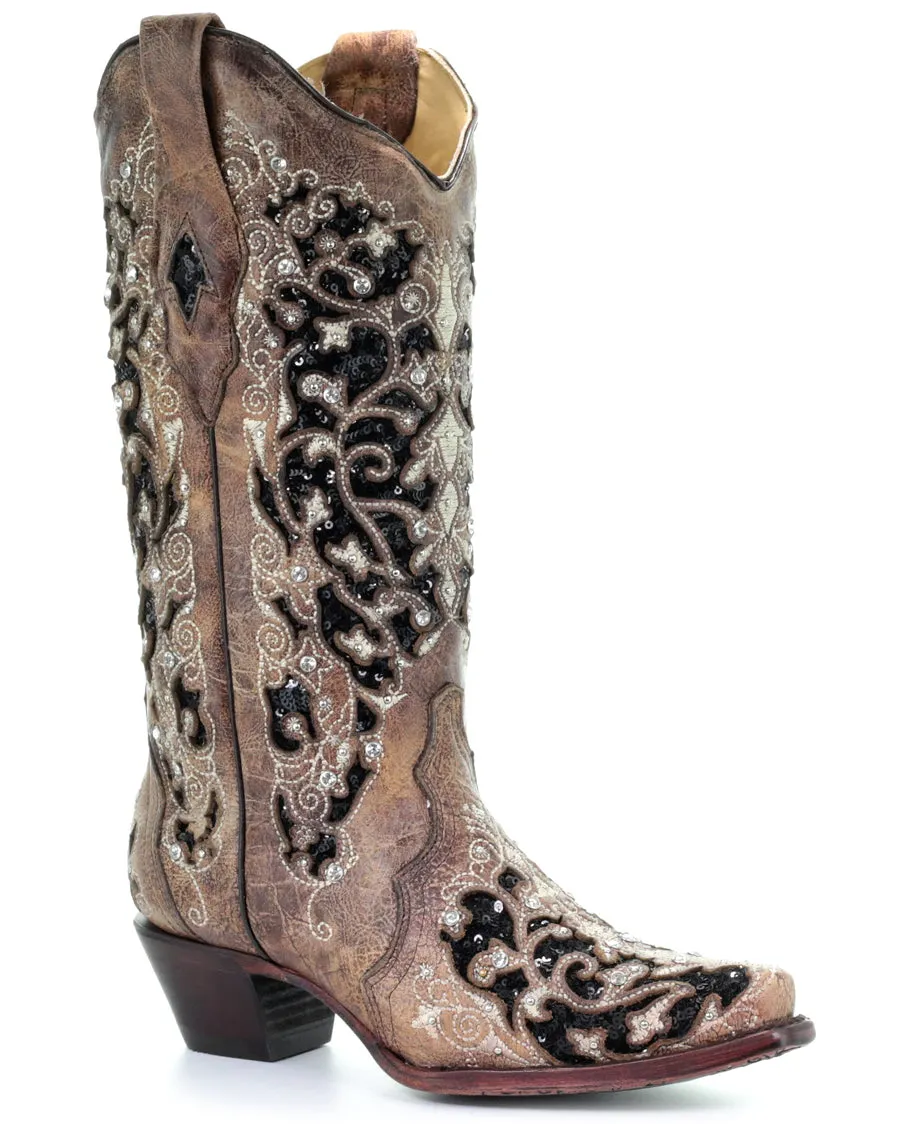 Floral Embroidered Women's Inlay Boots