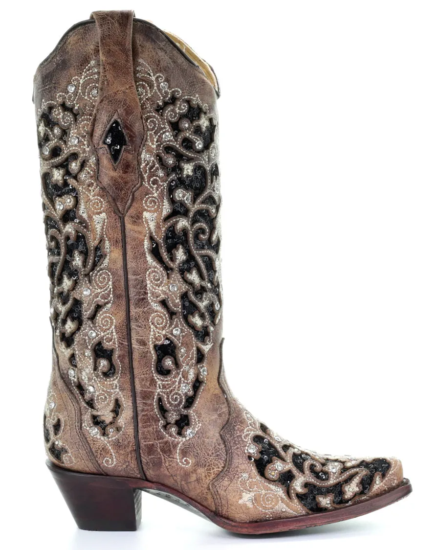 Floral Embroidered Women's Inlay Boots