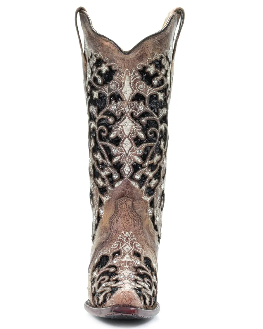 Floral Embroidered Women's Inlay Boots