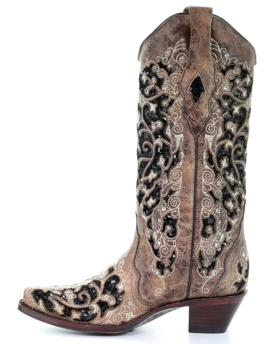 Floral Embroidered Women's Inlay Boots