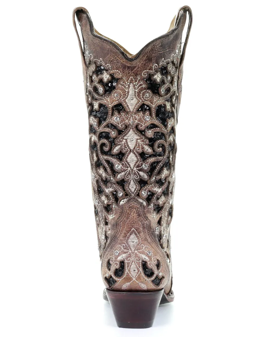 Floral Embroidered Women's Inlay Boots