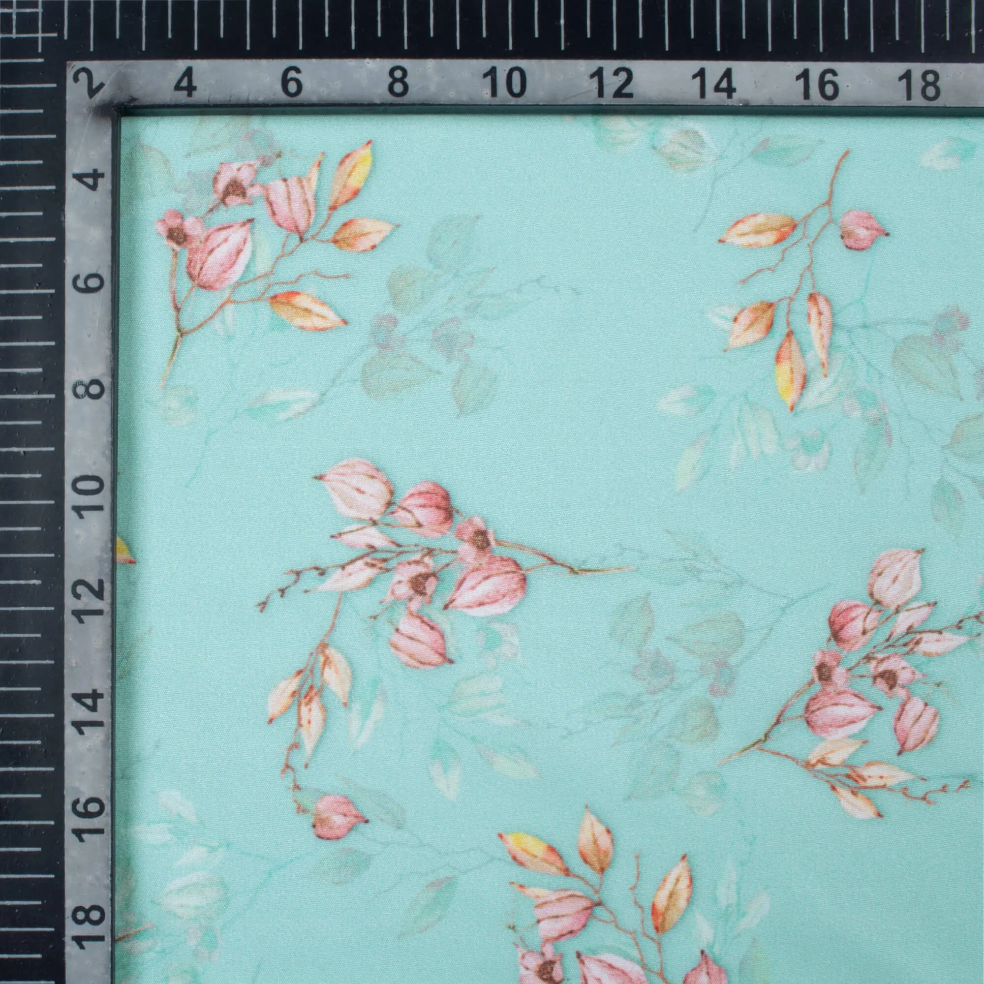 Floral Pattern Digital Print Poly Micro Crepe Fabric in Sky Blue and Pink