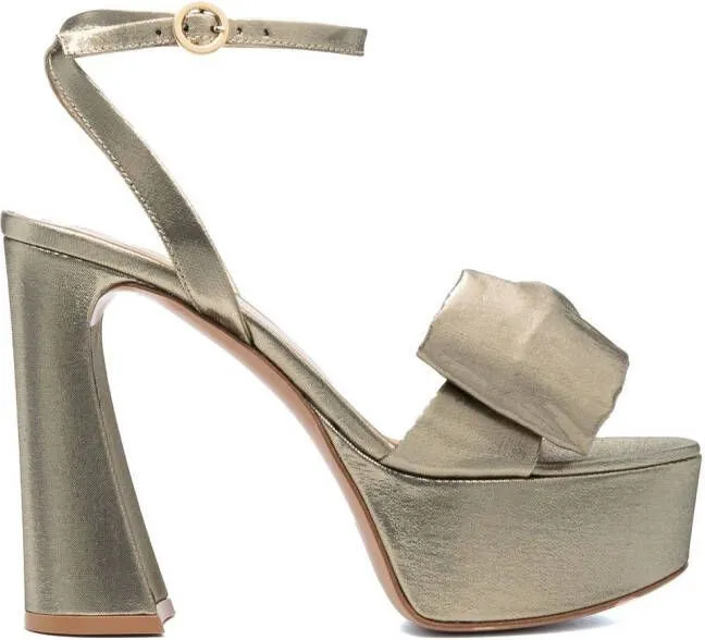 Gianvito Rossi Rosie 120mm Sandals with Bow Detail in Gold