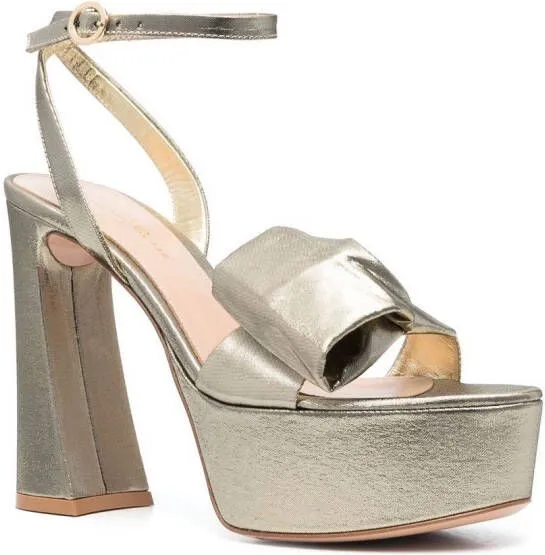 Gianvito Rossi Rosie 120mm Sandals with Bow Detail in Gold