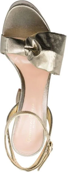 Gianvito Rossi Rosie 120mm Sandals with Bow Detail in Gold