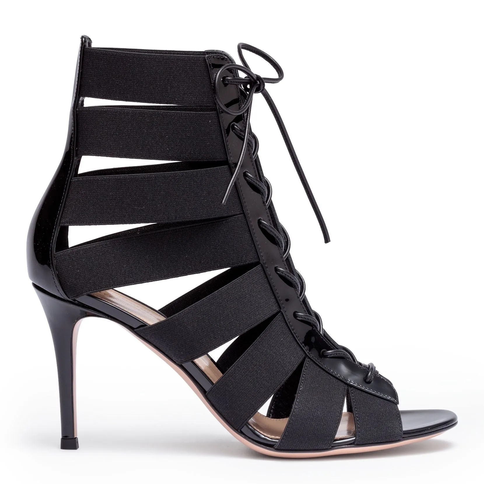 Gianvito Rossi Shae 85 Black Patent Lace-Up Sandals