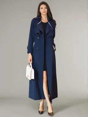 Good Quality Women's Trench Coat with Sash, Turndown Collar, Long Sleeves, and Full Length