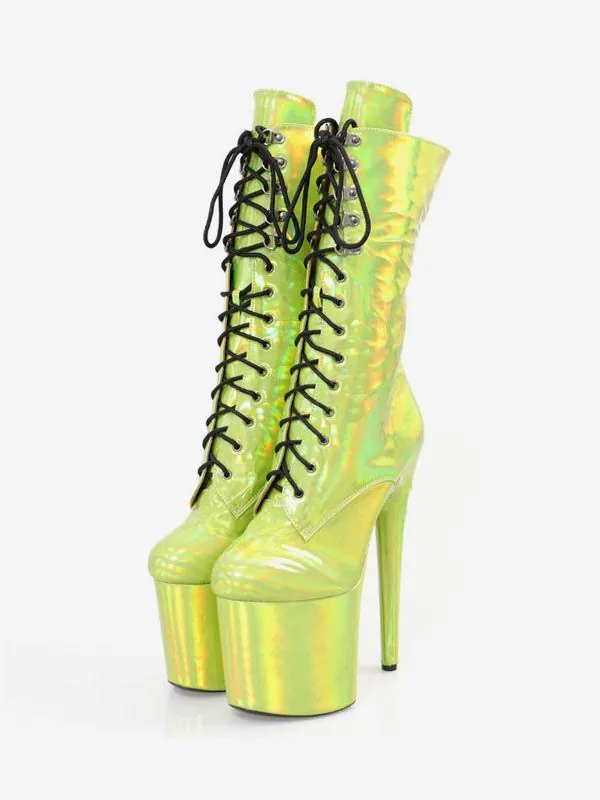 Green Thigh High Lace Up Stiletto Boots