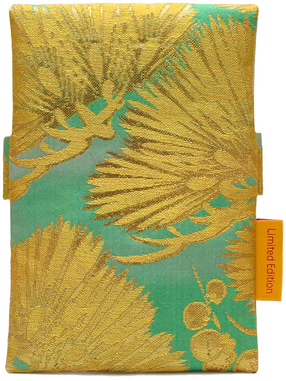 Japanese Vintage Silk Foldover Pouch - Golden Pine Leaves & Orange Blossoms