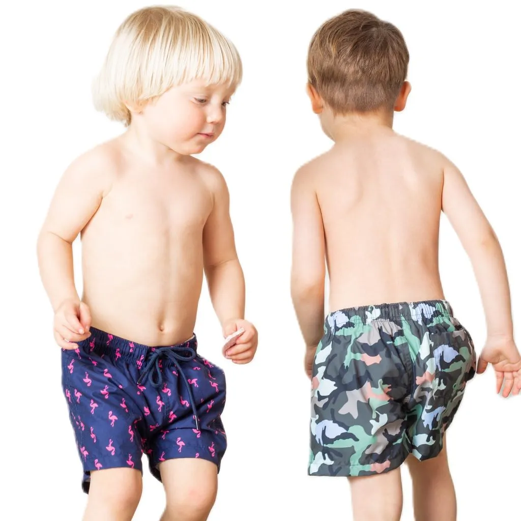 Kids Flame Print Swim Trunks