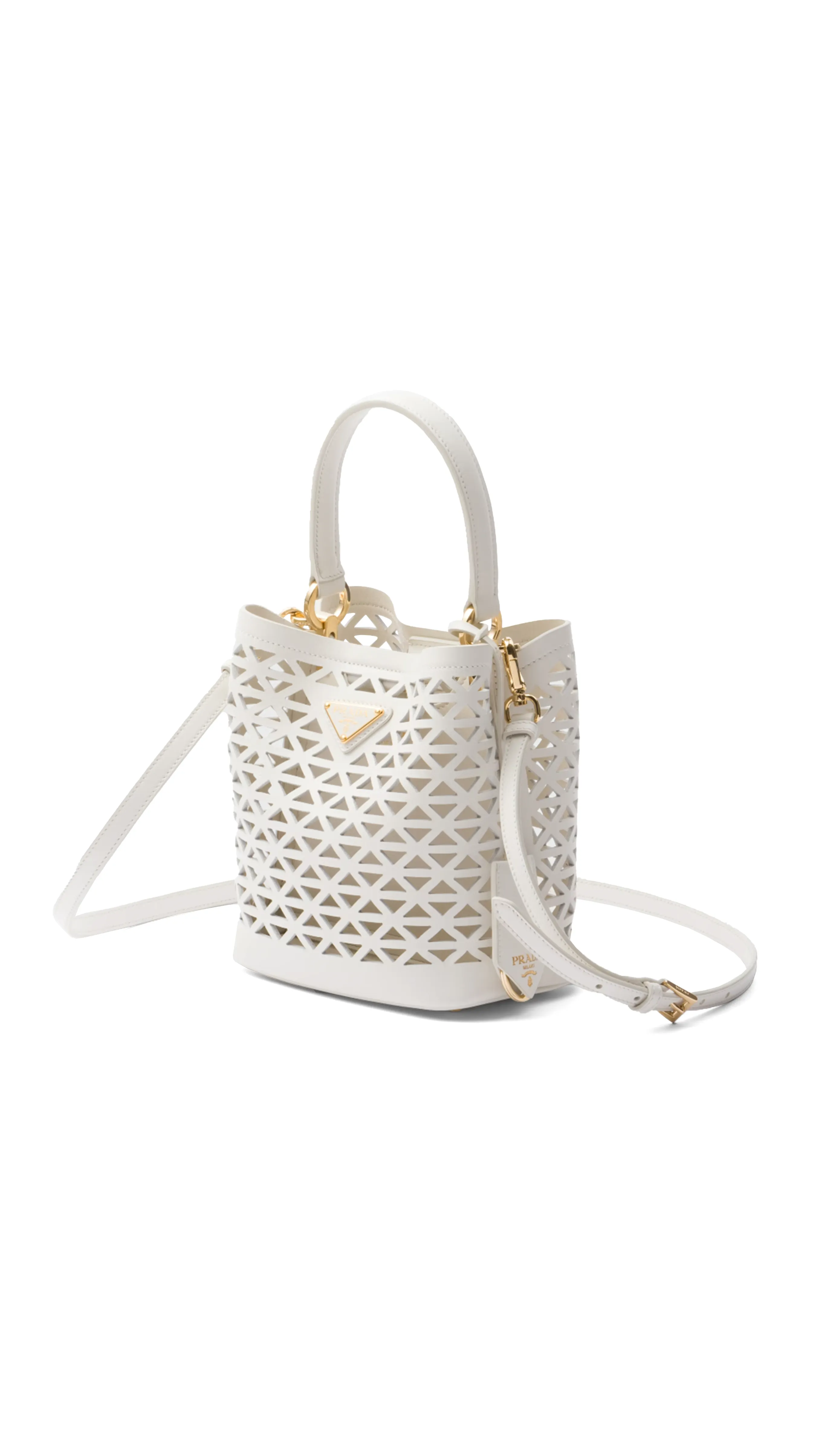 Leather Panier Mini Bag With Cut-Out Motif White