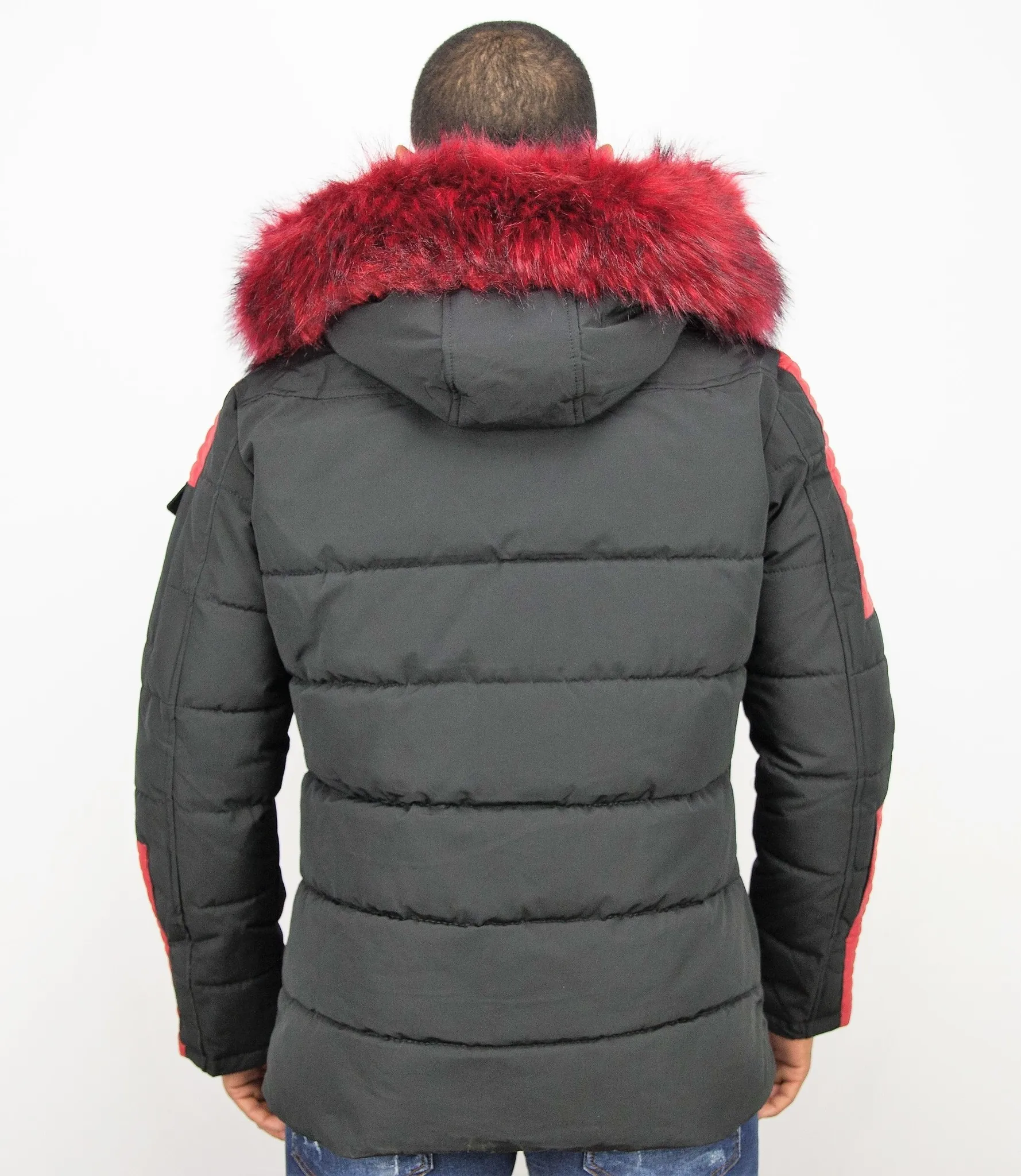 Leather Winter Coat Black Red