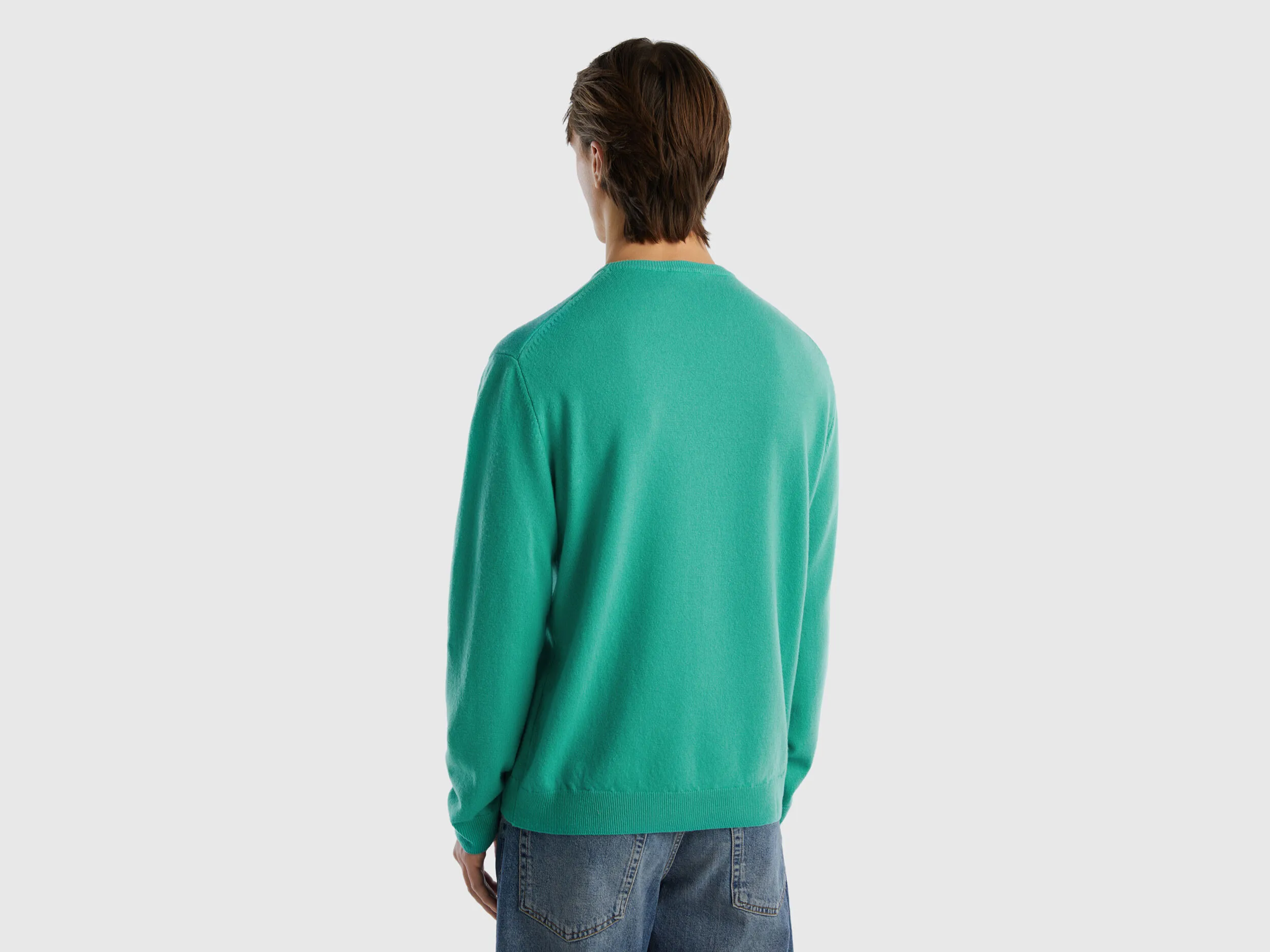 Light Green Merino Wool Crew Neck Sweater - Benetton