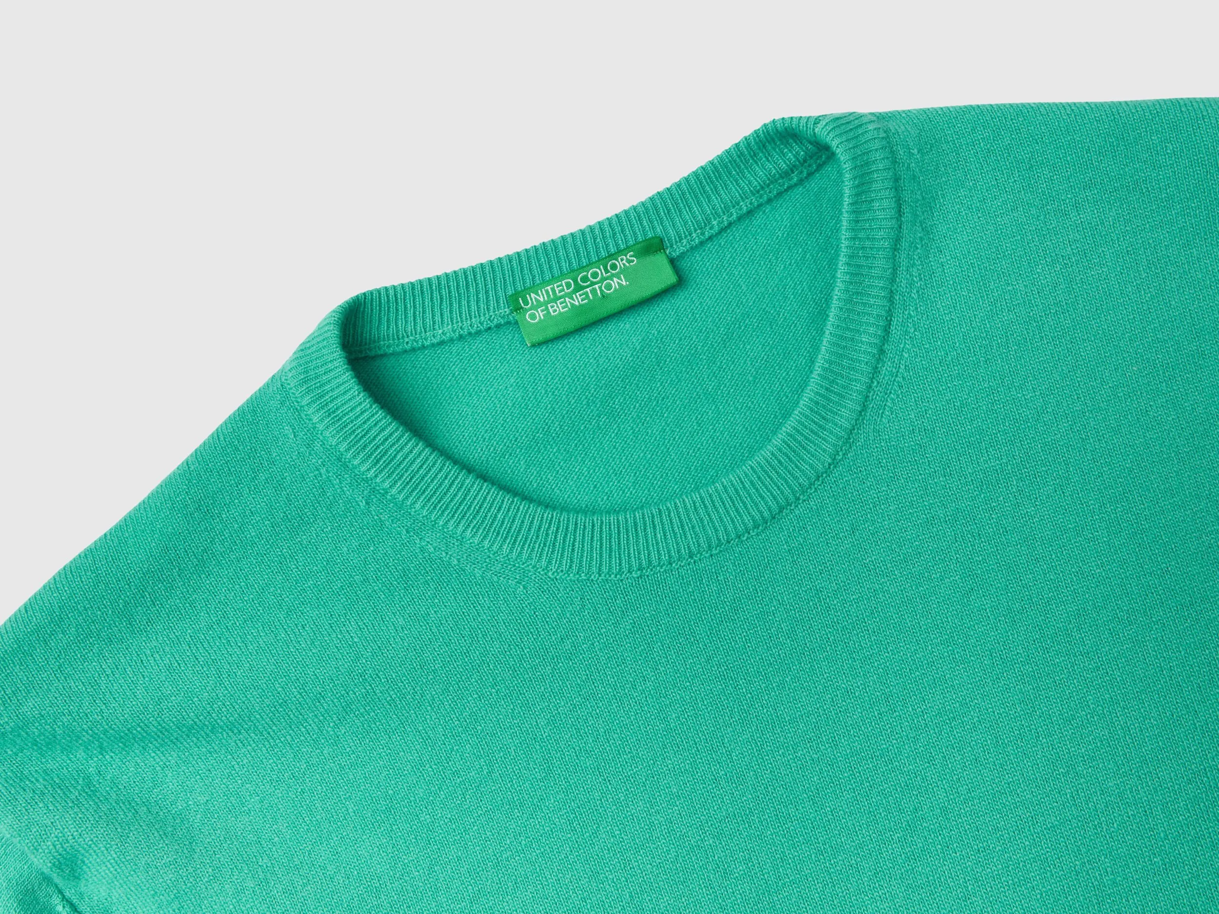 Light Green Merino Wool Crew Neck Sweater - Benetton