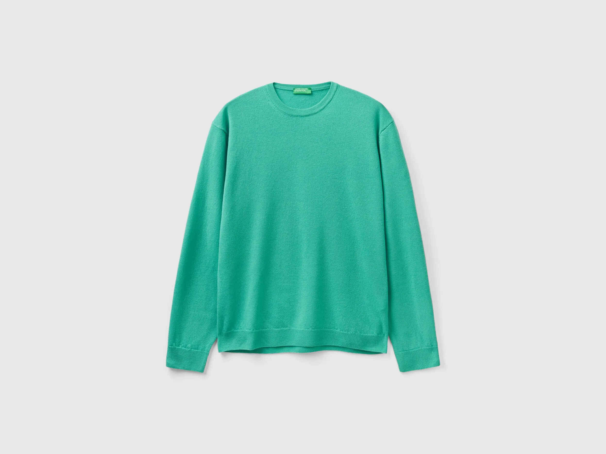 Light Green Merino Wool Crew Neck Sweater - Benetton