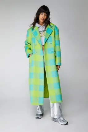 Long Green Plaid Coat - Premium Quality