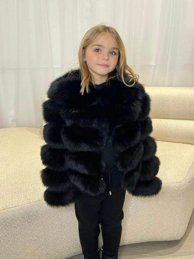 Luxurious Black Fur Coat for Kids