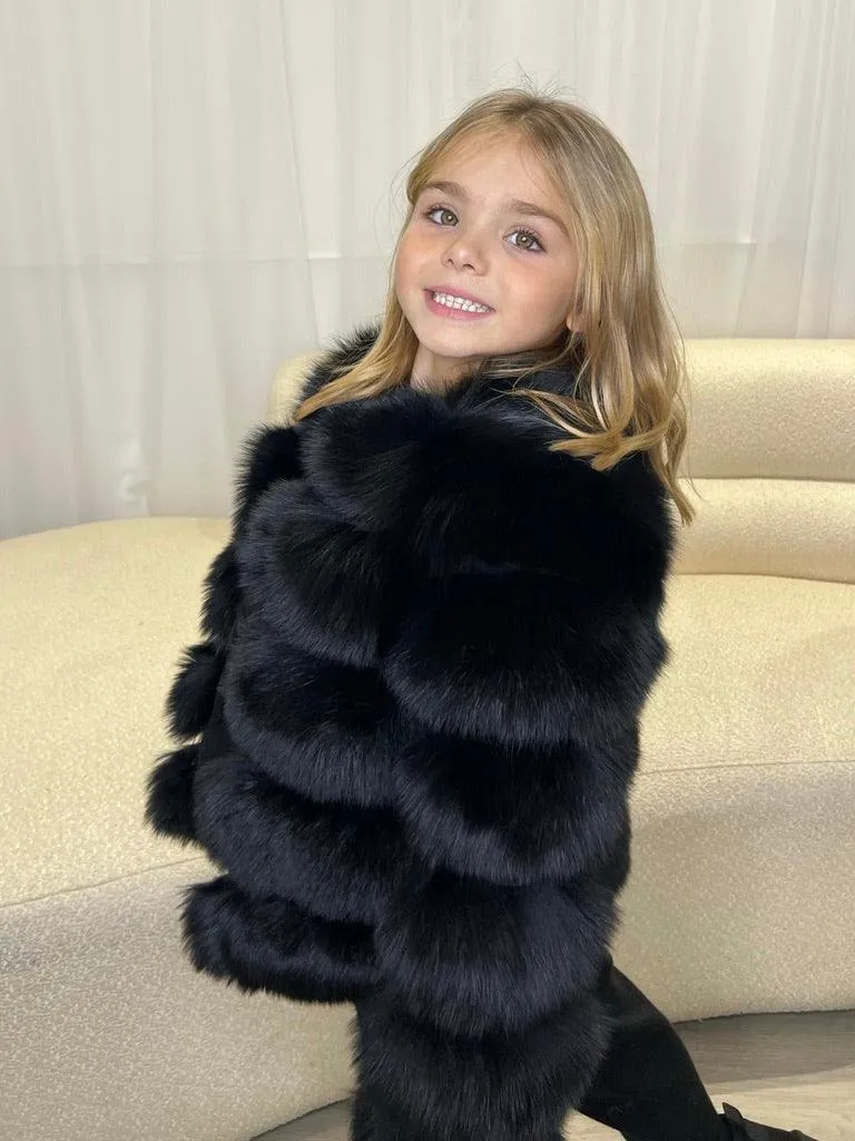 Luxurious Black Fur Coat for Kids