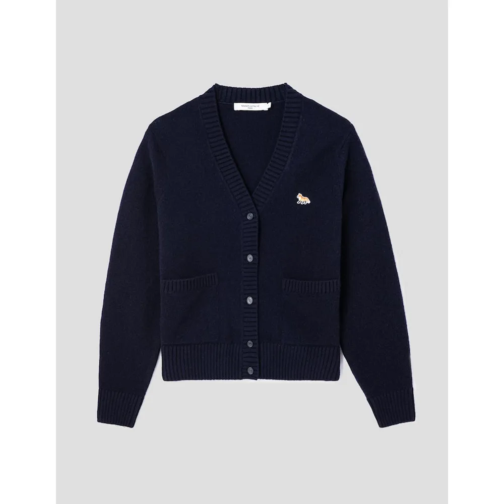 Maison Kitsune Unisex Animal Logo Cardigans with Plain and Other Patterns.