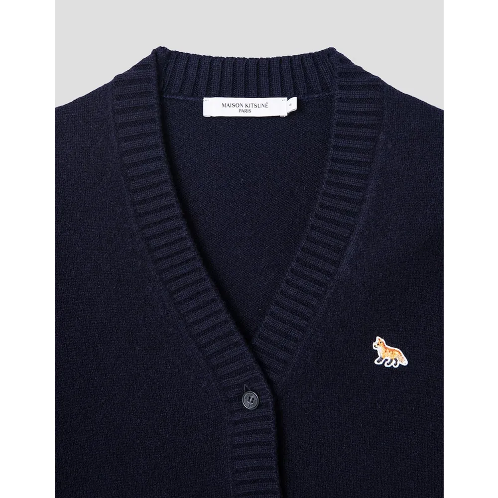 Maison Kitsune Unisex Animal Logo Cardigans with Plain and Other Patterns.