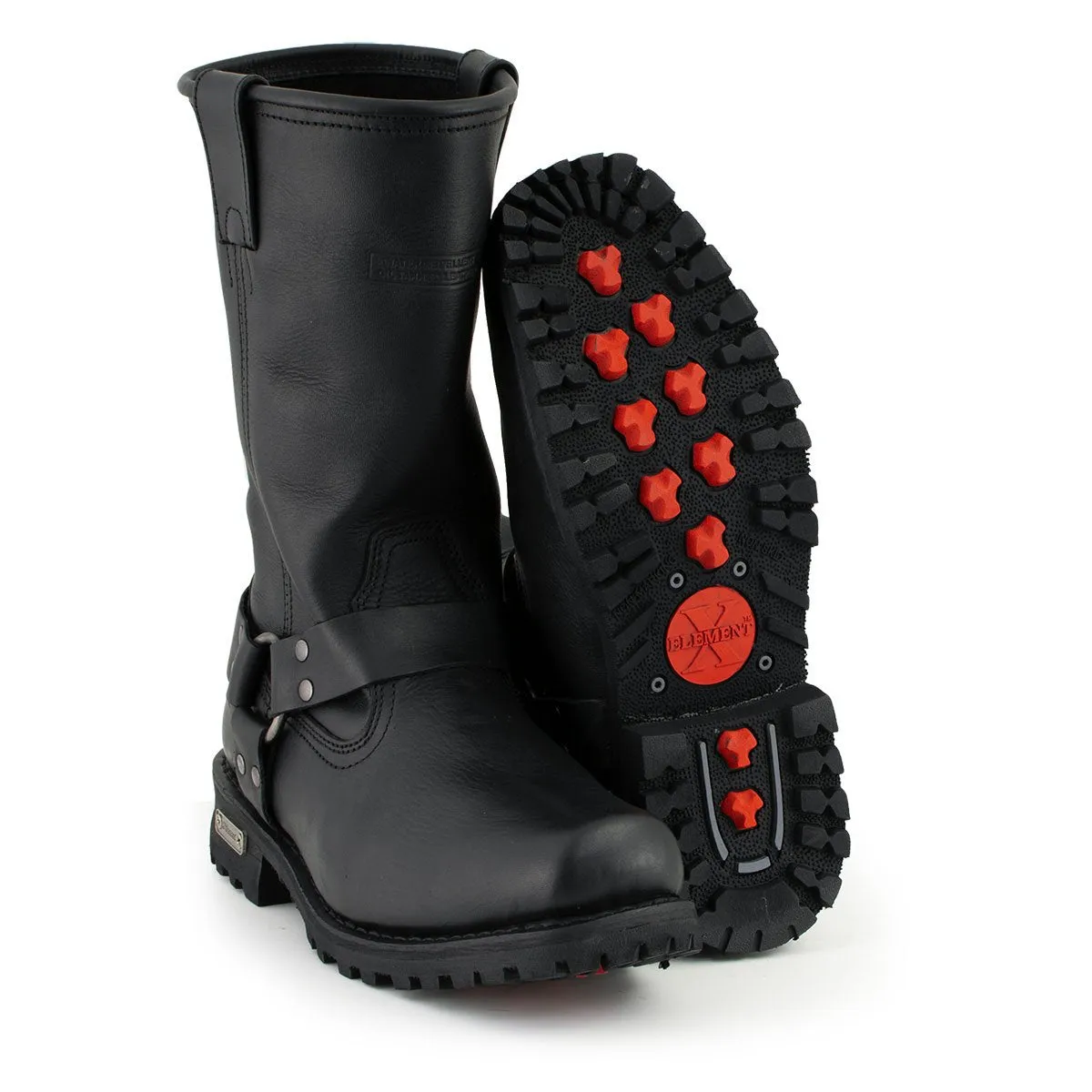 Men's Black Harness Motorcycle Biker Boots - Xelement 1443